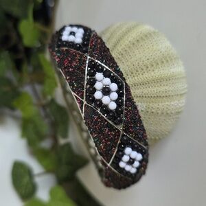 Vintage Clamper Hinge Bangle Bracelet Silver with Bead Design